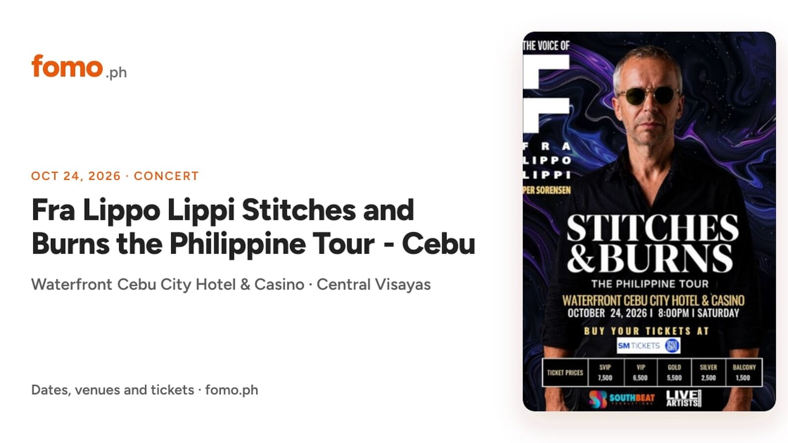 Fra Lippo Lippi – Stitches and Burns Philippine Tour, Cebu cover